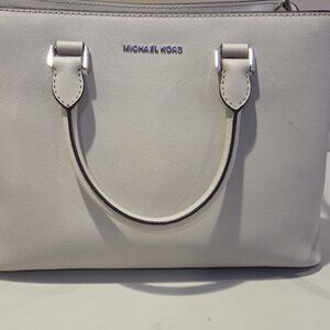 Michael Kors Savannah Large Leather Satchel-Cement color